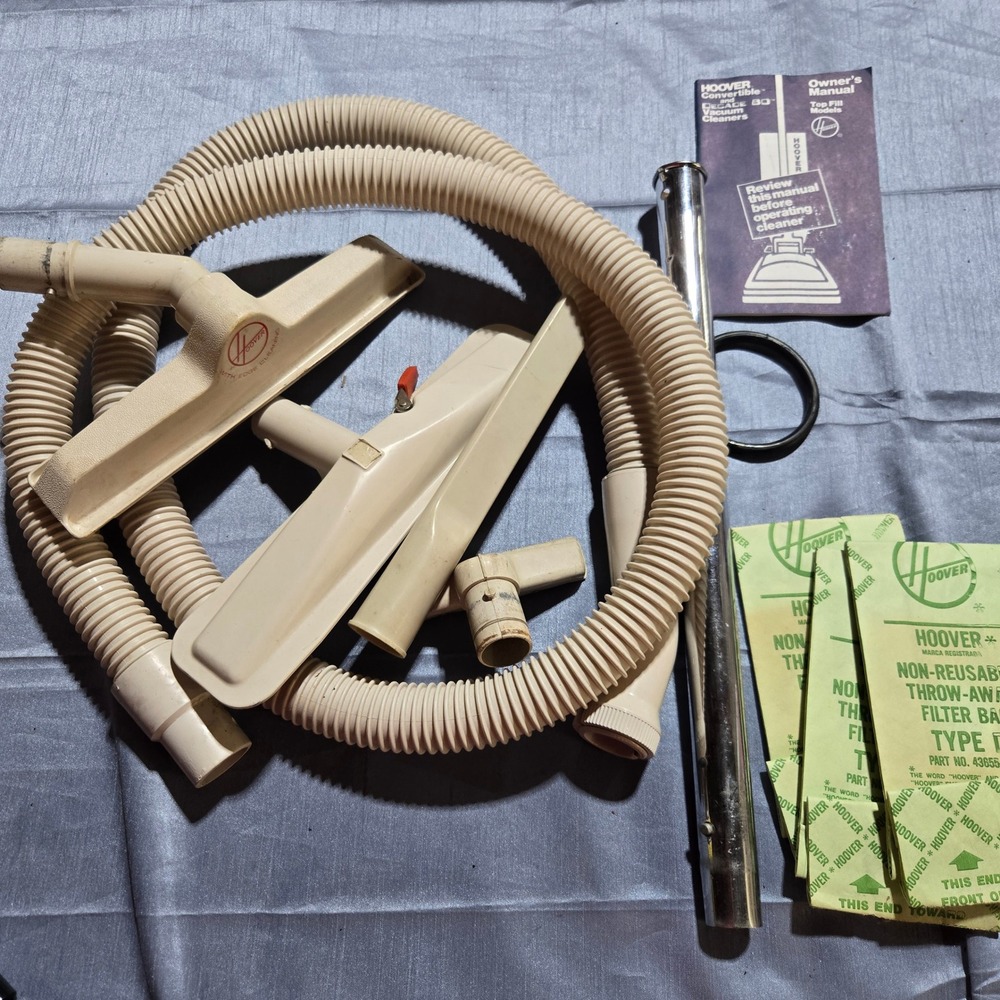 Vintage Hoover Convertible Decade 80 Vacuum Attachments Hose Manual Type D Bags